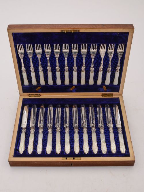 Gorgeous Victorian Carved M.O.P Dessert Set Circa 1890