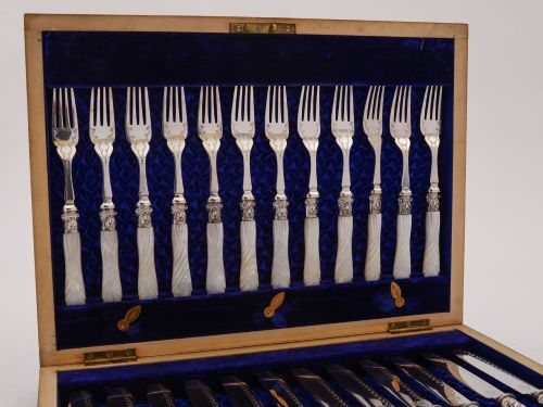 Gorgeous Victorian Carved M.O.P Dessert Set Circa 1890