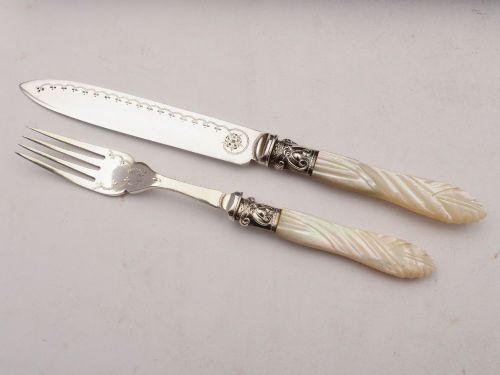 Gorgeous Victorian Carved M.O.P Dessert Set Circa 1890