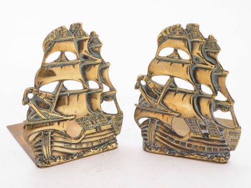 Unusual Edwardian Pair of Brass Ship Bookends Circa 1905