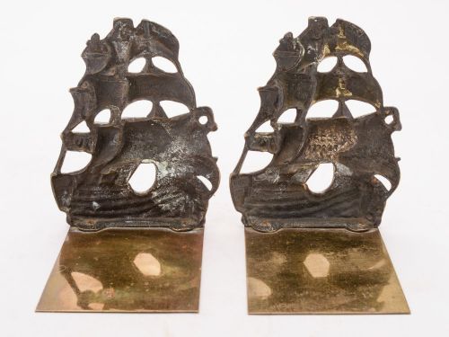 Unusual Edwardian Pair of Brass Ship Bookends Circa 1905