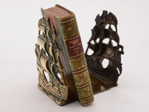 Unusual Edwardian Pair of Brass Ship Bookends Circa 1905