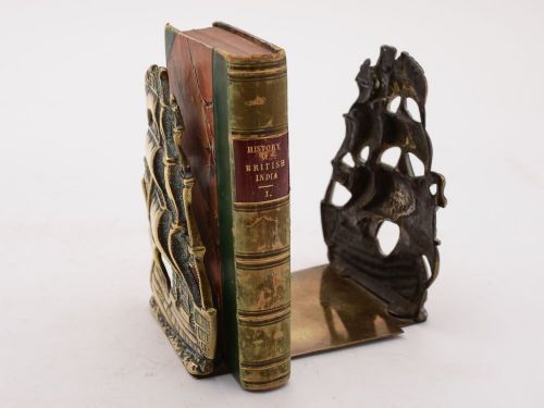 Unusual Edwardian Pair of Brass Ship Bookends Circa 1905