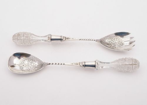 Lovely Edwardian Pair of Glass Handled Salad Servers Circa 1905