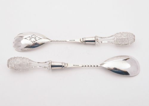 Lovely Edwardian Pair of Glass Handled Salad Servers Circa 1905