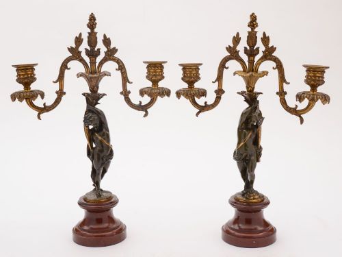 Stunning Pair of Art Nouveau French Bronze Candelabras Circa 1900