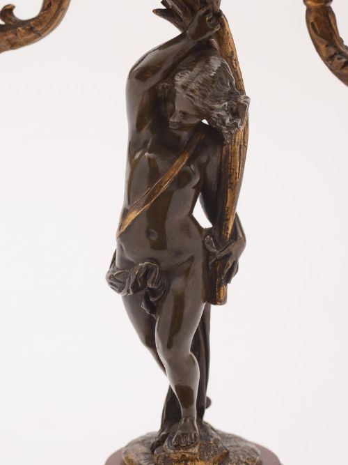 Stunning Pair of Art Nouveau French Bronze Candelabras Circa 1900