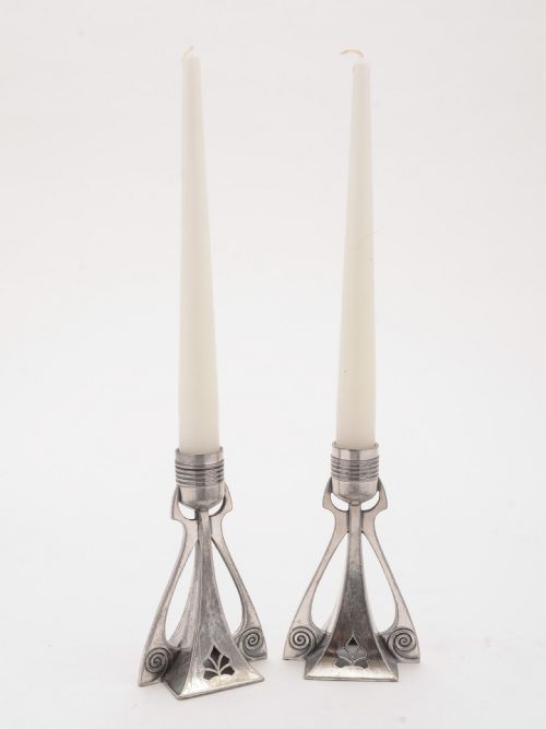 Nice Pair of WMF Pewter Secessionist Candlesticks Circa 1900