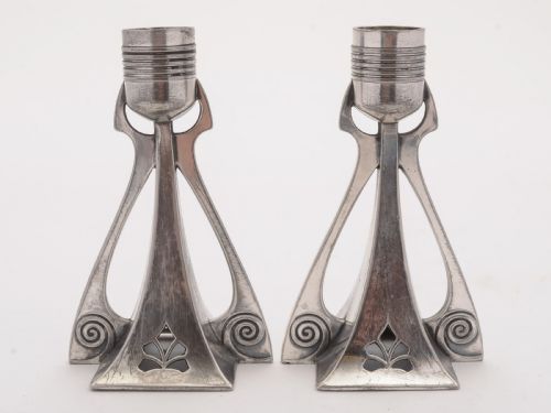 Nice Pair of WMF Pewter Secessionist Candlesticks Circa 1900