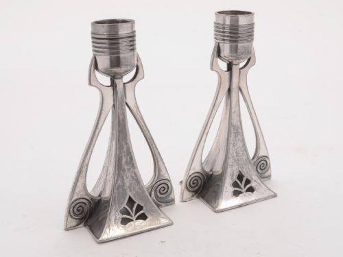 Nice Pair of WMF Pewter Secessionist Candlesticks Circa 1900