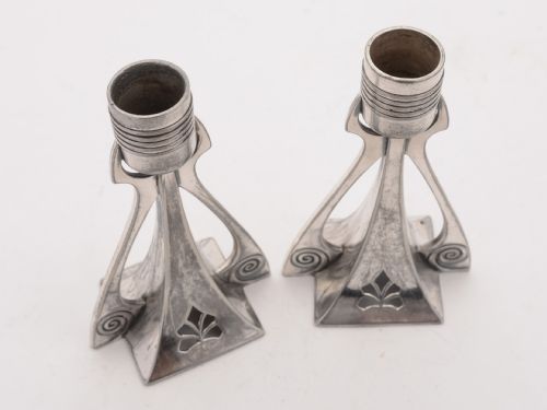 Nice Pair of WMF Pewter Secessionist Candlesticks Circa 1900