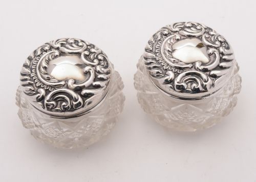 Lovely Pair of Edwardian Silver Topped Jars Birmingham 1902