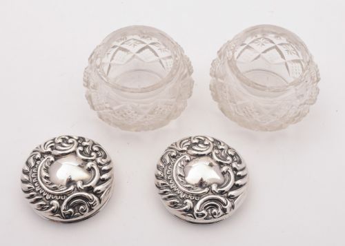 Lovely Pair of Edwardian Silver Topped Jars Birmingham 1902