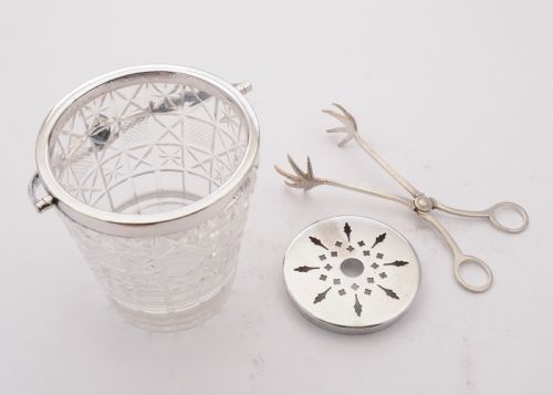 Nice Edwardian Cut Glass Ice bucket and tongs. Circa 1905