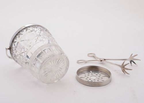 Nice Edwardian Cut Glass Ice bucket and tongs. Circa 1905