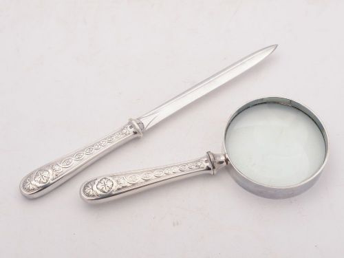  Christofle silver plated Magnifying Glass Desk Set. C1960