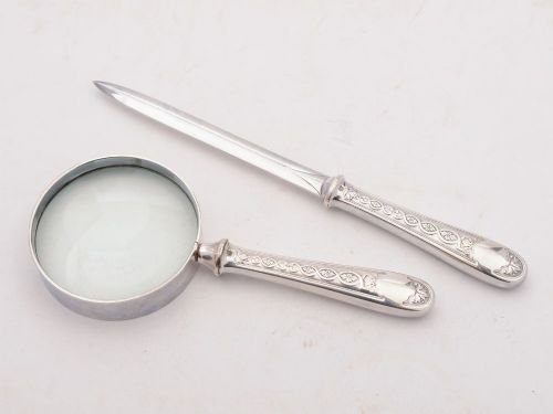 Christofle silver plated Magnifying Glass Desk Set. C1960