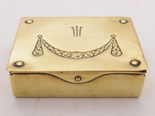German Arts & Crafts Brass Stamp Box c1900