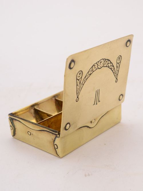 German Arts & Crafts Brass Stamp Box c1900