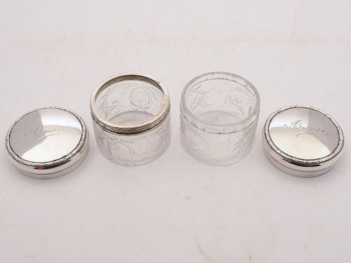 Nice pair of Silver Topped Cut Glass Jars London 1914