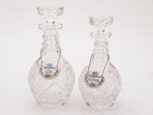Pair of elegant cut glass decanters circa 1930