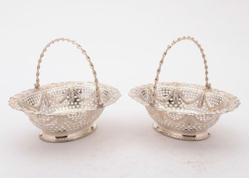 Superb Pair Victorian Silver Baskets London 1895