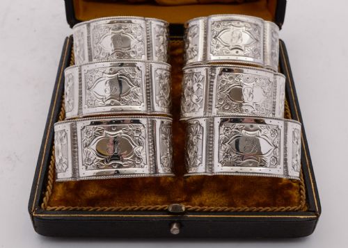 Elegant set of six Edwardian silver plated napkin rings - circa 1905