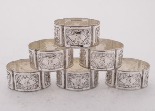 Elegant set of six Edwardian silver plated napkin rings - circa 1905