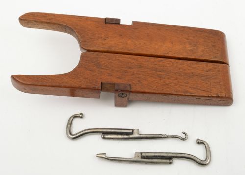 Nice Mahogany Cased Folding Steel Boot Pulls - circa 1910