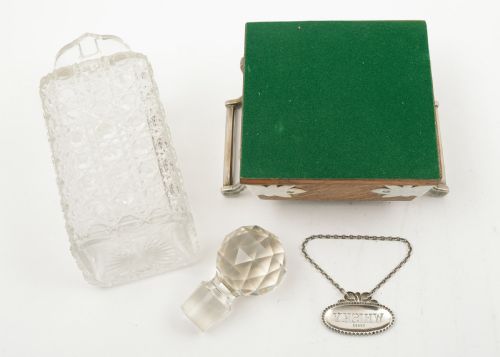 Super Edwardian cut glass decanter in oak stand 1905