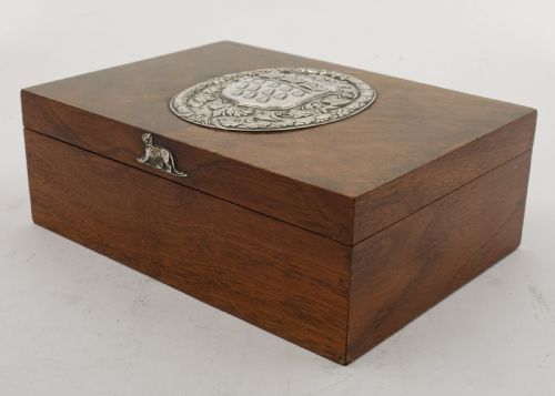 Super Walnut & Silver Cigar Box- London 1935