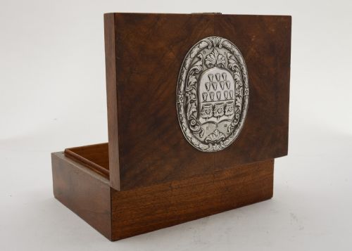 Super Walnut & Silver Cigar Box- London 1935