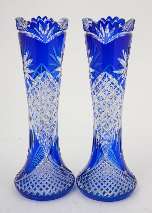 Pair of Gorgeous Edwardian Blue Overlay Vases - circa 1905