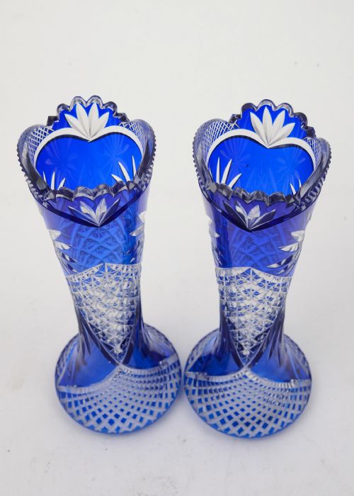 Pair of Gorgeous Edwardian Blue Overlay Vases - circa 1905
