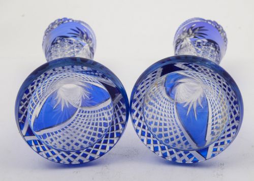 Pair of Gorgeous Edwardian Blue Overlay Vases - circa 1905