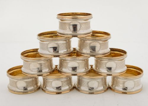Fabulous Set of 10 Spanish Silver Napkin Rings - circa 1920