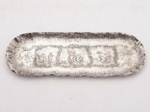 Pretty Embossed 800 Silver Pen Tray - circa 1900