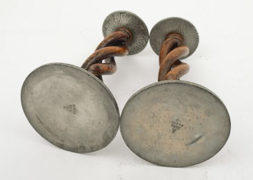 A nice pair of Liberty Pewter & Oak Candlesticks - circa 1920