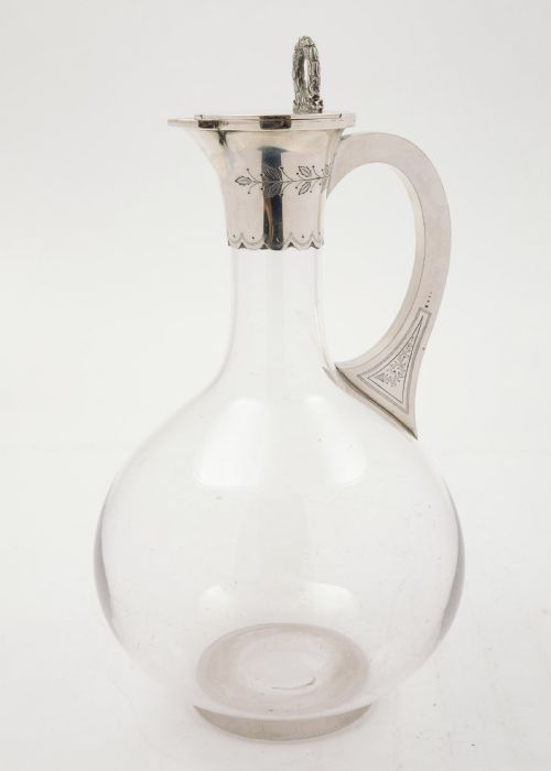 Fabulous Victorian Glass & Silver Claret Jug- Sheffield 1875