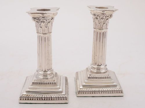 Pair of Elegant Silver Plated Edwardian Candlesticks - circa 1905