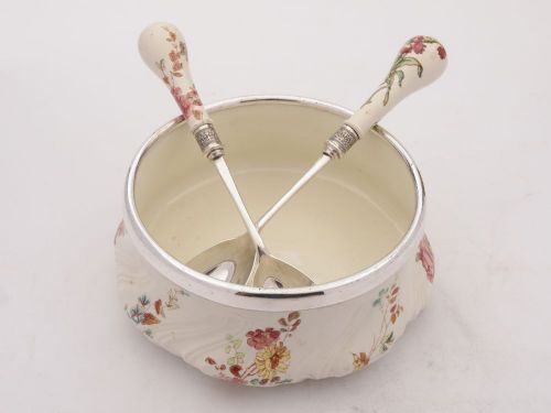 Pretty Victorian China Salad Bowl with Servers - circa 1890