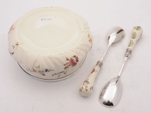 Pretty Victorian China Salad Bowl with Servers - circa 1890