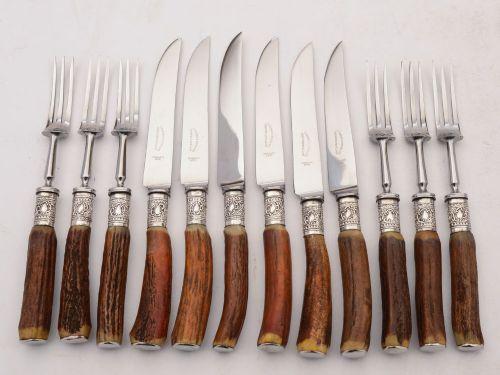 Superb Antler Handled Steak Set - circa 1960