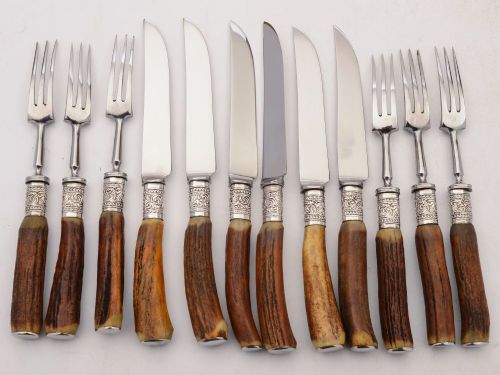 Superb Antler Handled Steak Set - circa 1960