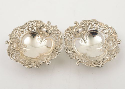 Pretty Pair Silver Victorian Bon Bon Dishes - London 1894