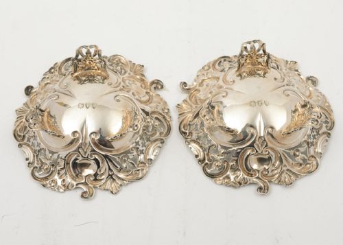 Pretty Pair Silver Victorian Bon Bon Dishes - London 1894