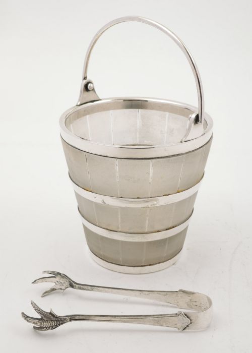 Nice Edwardian Glass & Silver Plate Ice Bucket & Tongs - circa 1905