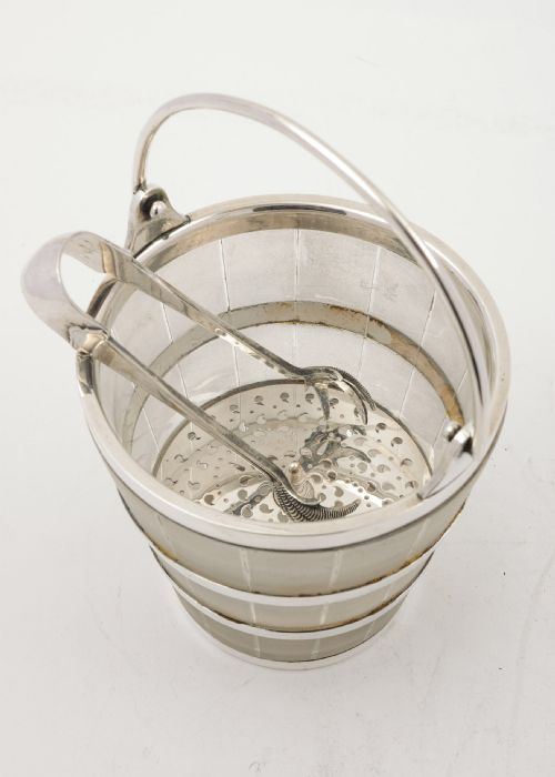 Nice Edwardian Glass & Silver Plate Ice Bucket & Tongs - circa 1905