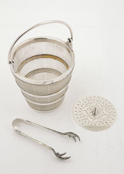 Nice Edwardian Glass & Silver Plate Ice Bucket & Tongs - circa 1905