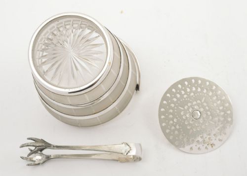 Nice Edwardian Glass & Silver Plate Ice Bucket & Tongs - circa 1905